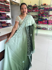 SR1001MD Mahendi Colour Purple Colour Chinnon Saree