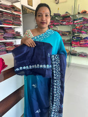 SR1001B - Blue Colour Purple Colour Chinnon Saree