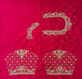 NR859TP -Tomato Pink Colour Computer Maggam Work Blouse