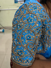 NR1300SB -Sky Blue Colour Computer Maggam Work Blouse