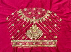 NR851TP - Tomato Pink Colour Computer Maggam Work Blouse