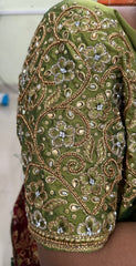 NR1300MG -Mahendi green Colour Computer Maggam Work Blouse