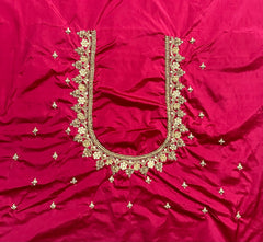 NR929TP- Tomato Pink Colour Computer Maggam Work Blouse