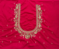 NR859TP -Tomato Pink Colour Computer Maggam Work Blouse