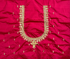 NR851TP - Tomato Pink Colour Computer Maggam Work Blouse