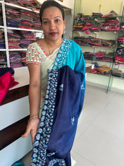 SR1001B - Blue Colour Purple Colour Chinnon Saree