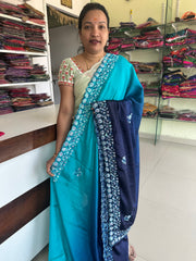 SR1001B - Blue Colour Purple Colour Chinnon Saree