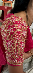 NR1300TP - Tomato Pink Colour Computer Maggam Work Blouse