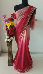 SR1001P Pink Colour Purple Colour Chinnon Saree