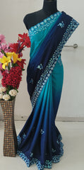 SR1001B - Blue Colour Purple Colour Chinnon Saree