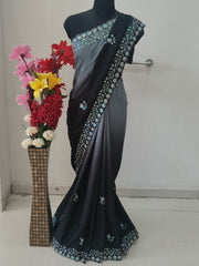 SR1001BL Black Colour Purple Colour Chinnon Saree
