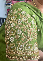 NR897MG -Mahendi Green Colour Computer Maggam Work Blouse