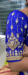 NR1050IB- Ink Blue Colour Computer Maggam Work Blouse ( Boat Neck Design Back Open)