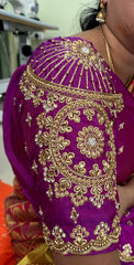 NR1129MP -Magenta Pink Colour Computer Maggam Work Blouse ( POT Neck)