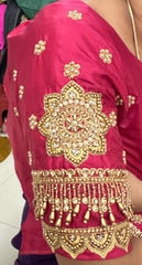 NR951TP -Tomato Pink Colour Computer Maggam Work Blouse