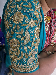 NR1249RG- Rama Green Colour Computer Maggam Work Blouse