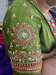 NR885MG - Mahendi Green Colour Computer Maggam Work Blouse