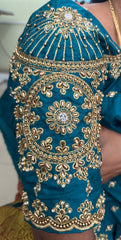 NR1129RG -Rama Green Colour Computer Maggam Work Blouse ( POT Neck)