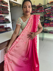 SR1001P  Pink Colour Purple Colour Chinnon Saree