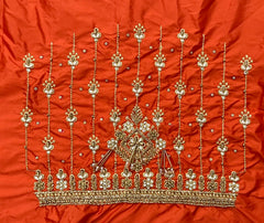 NR1050OR- Orange Colour Computer Maggam Work Blouse ( Boat Neck Design Back Open)