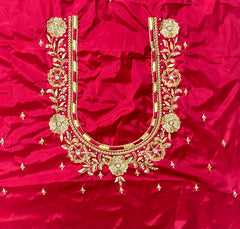 NR890TP - Tomato Pink Colour Computer Maggam Work Blouse