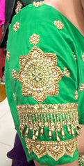 NR951PG -Parrot Green Colour Computer Maggam Work Blouse