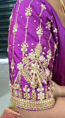 NR1050MP- Magenta Pink Colour Computer Maggam Work Blouse ( Boat Neck Design Back Open)