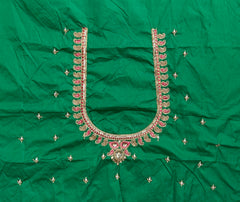 NR889G - Green Colour Computer Maggam Work Blouse