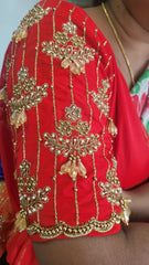 NR990R -Red Colour Computer Maggam Work Blouse