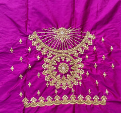 NR1129MP -Magenta Pink Colour Computer Maggam Work Blouse ( POT Neck)