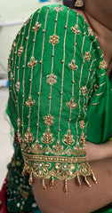 NR929G- Green Colour Computer Maggam Work Blouse