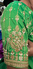 NR1050PG-  Parrot Green Colour Computer Maggam Work Blouse ( Boat Neck Design Back Open)