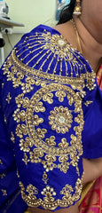 NR1129IB -Ink Blue Colour Computer Maggam Work Blouse ( POT Neck)