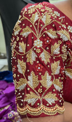NR1298M - Maroon Colour Computer Maggam Work Blouse