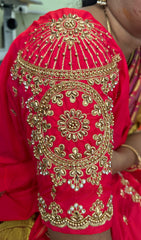 NR1129TR -Tomato Red Colour Computer Maggam Work Blouse ( POT Neck)