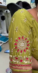 NR885MD - Mahendi Colour Computer Maggam Work Blouse
