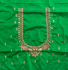 NR995PG -Parrot Green Colour Computer Maggam Work Blouse
