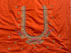 NR1059OR- Orange Colour Computer Maggam Work Blouse