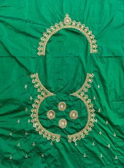 NR1129G -Green Colour Computer Maggam Work Blouse ( POT Neck)