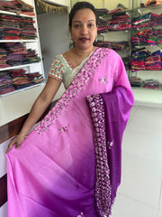 SR1001PR  Purple Colour Chinnon Saree