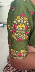 NR484MG - Mahendi Green Colour Computer Multi Work Blouse