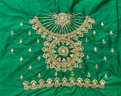 NR1129G -Green Colour Computer Maggam Work Blouse ( POT Neck)