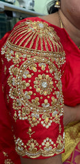 NR1129R -Red Colour Computer Maggam Work Blouse ( POT Neck)