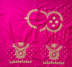 NR1129P -Pink Colour Computer Maggam Work Blouse ( POT Neck)