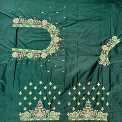 NR890BG- Bottle Green Colour Computer Maggam Work Blouse
