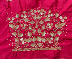 NR1298TP - Tomato Pink Colour Computer Maggam Work Blouse