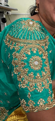 NR1129SG -Sea Green Colour Computer Maggam Work Blouse ( POT Neck)