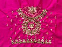NR1129P -Pink Colour Computer Maggam Work Blouse ( POT Neck)