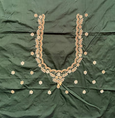 NR990BG - Bottle Green Colour Computer Maggam Work Blouse