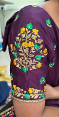 NR484WN - Wine Colour Computer Multi Colour Work Blouse